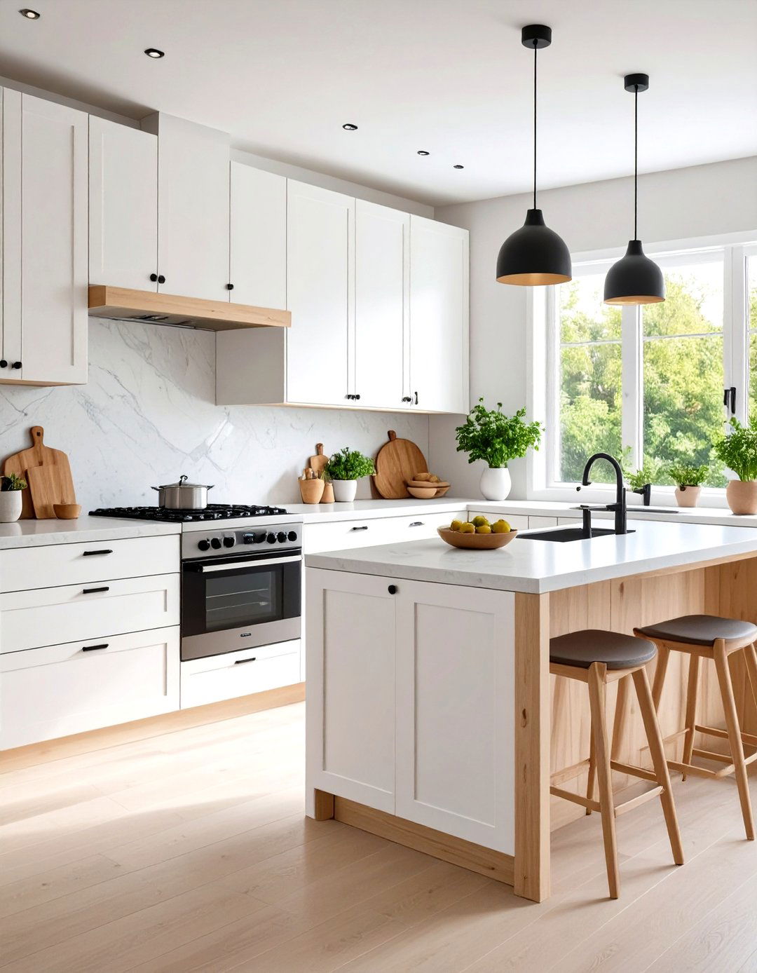 Scandinavian Inspired Kitchen with Minimalist Black Accents - 24 White Kitchen Cabinets With Black Hardware