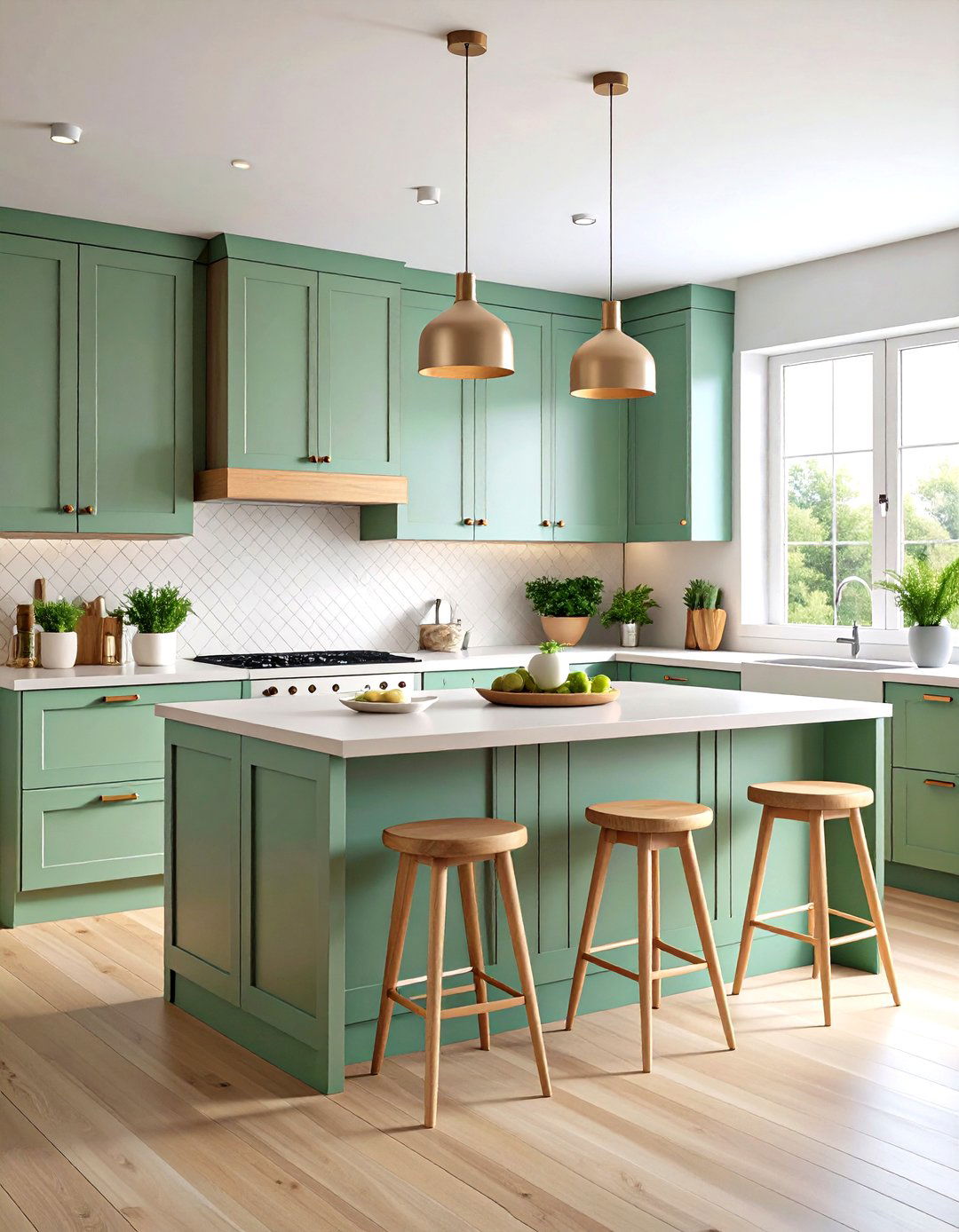 Scandinavian Inspired Sage Green Island with Light Wood Accents - 24 Sage Green Kitchen Island Ideas
