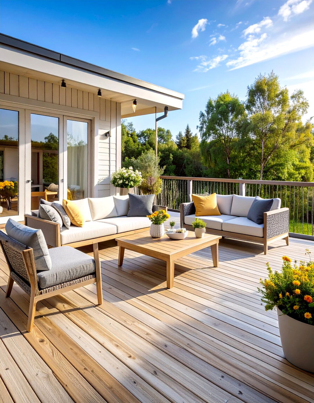 Scandinavian Inspired Second Floor Deck with Light Woods - 24 2nd Floor Deck Ideas