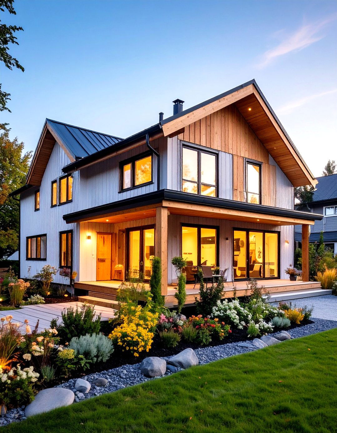 Scandinavian Light Blue with Natural Wood - 24 light blue house exterior ideas