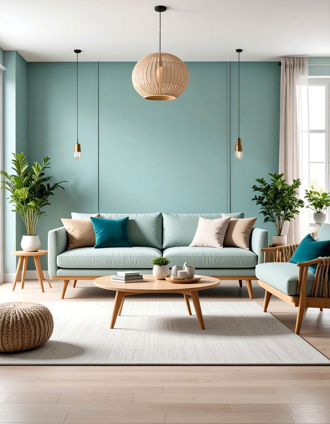 Scandinavian Light Grey and Soft Teal Living Room - 24 Teal and Grey Living Room Ideas