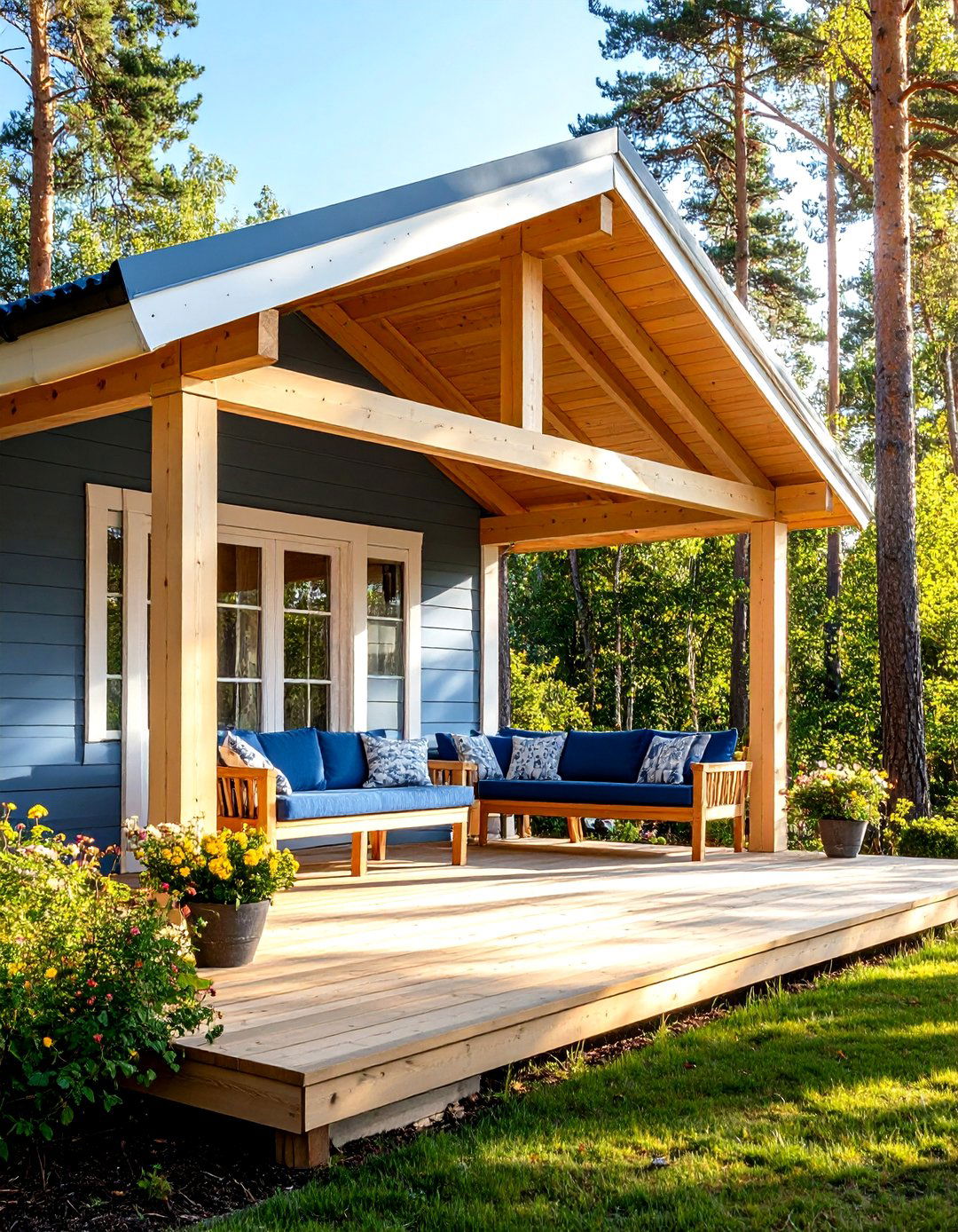 Scandinavian Light Wood Construction - 24 Open Gable Porch Ideas
