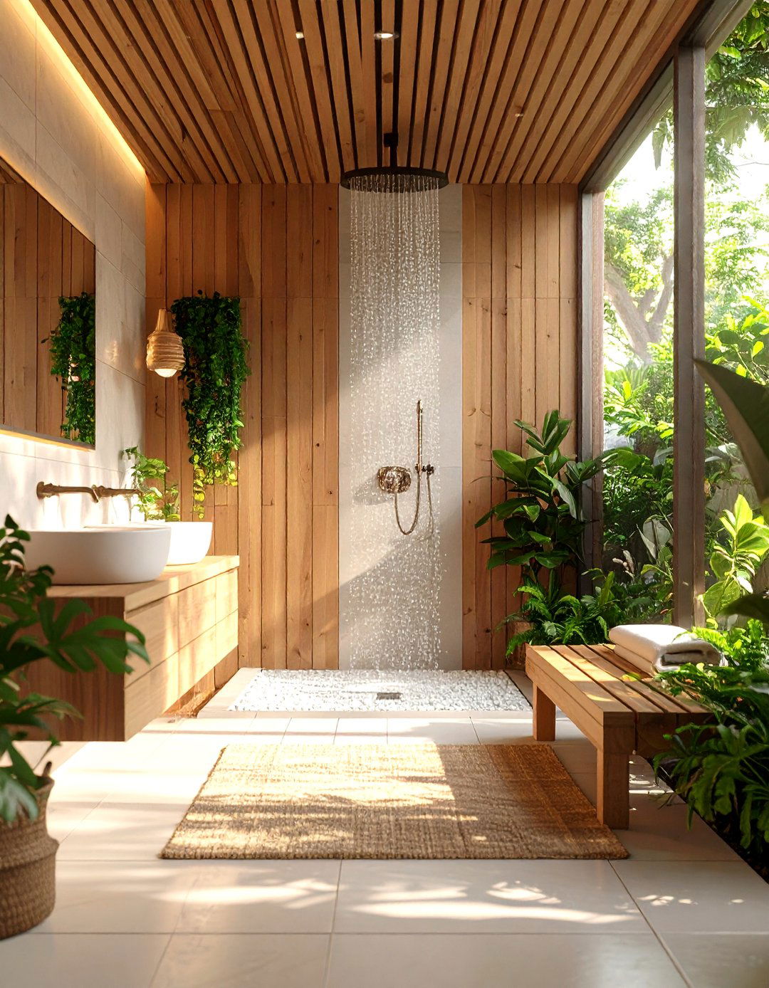Scandinavian Light Wood and White Shower Retreat - 24 Bathroom Shower Ideas