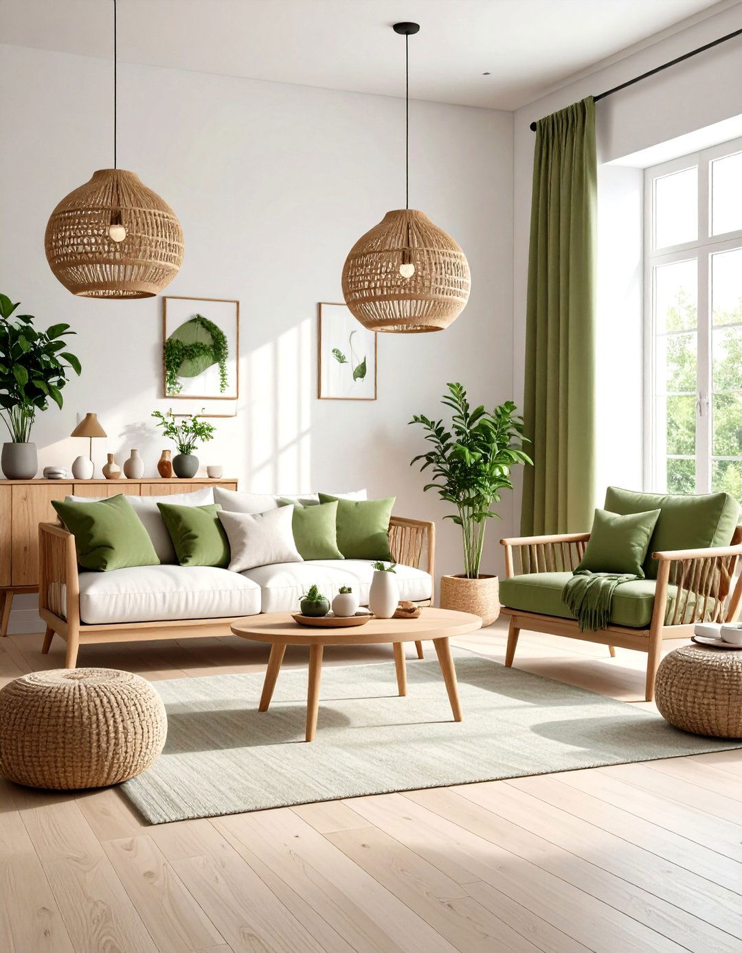 Scandinavian Living Room with Olive Green Textiles - 24 Olive Green Room Ideas