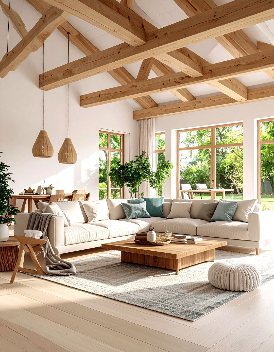 Scandinavian Living Room with Wooden Beam Ceiling - 24 Scandinavian Living Room Ideas