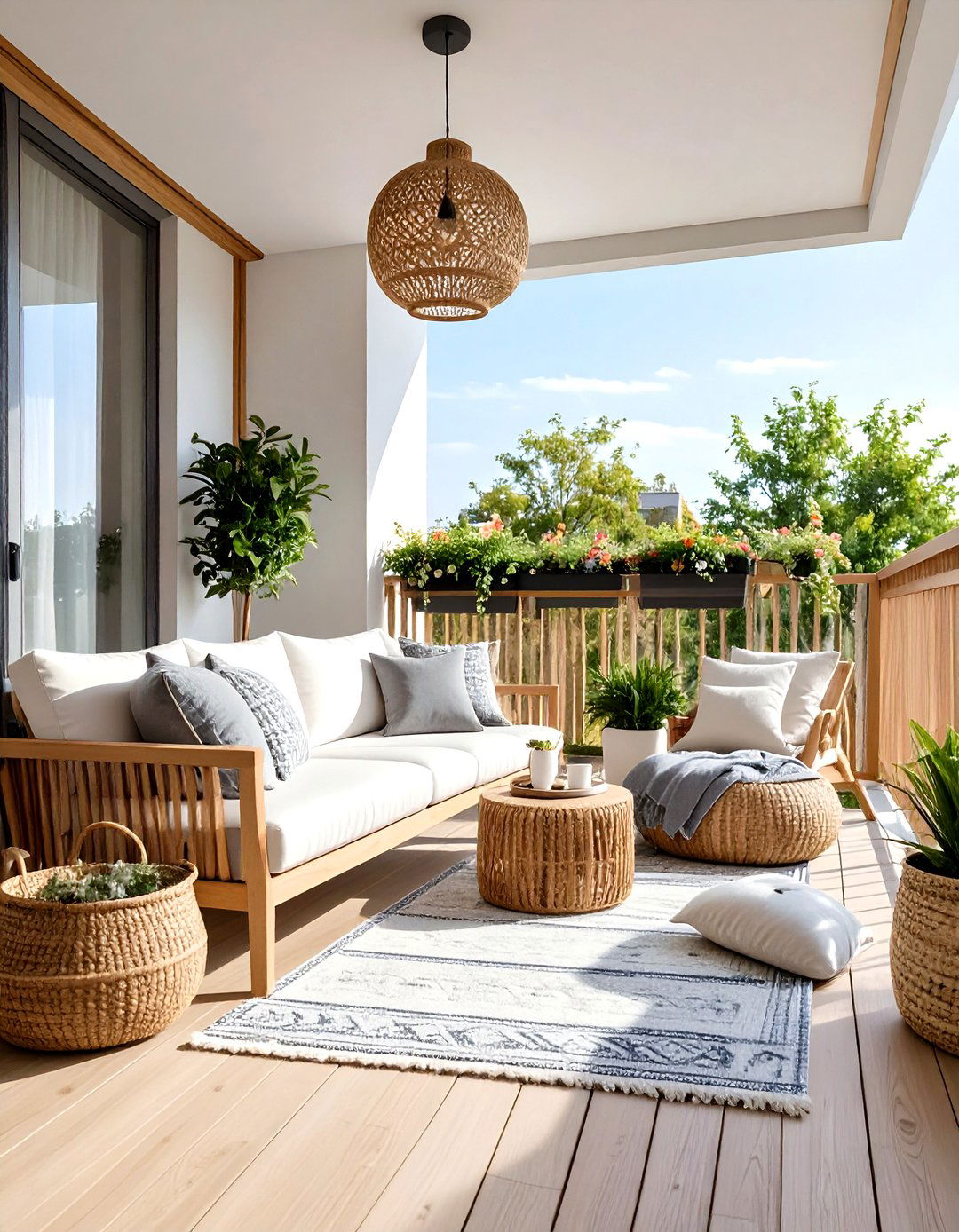 Scandinavian Minimalist Balcony with Light Woods - 24 Second Story Balcony Ideas