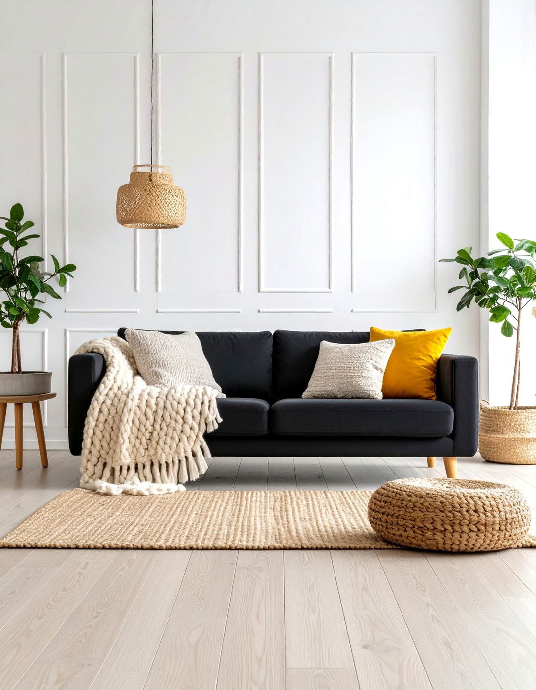 Scandinavian Minimalist Charm - 24 Living Room Ideas With Black Couches