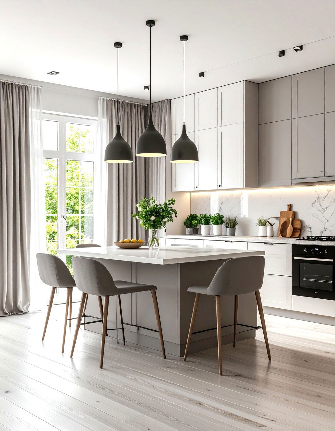 Scandinavian Minimalist Curtains in White and Gray - 24 Kitchen Curtain Ideas