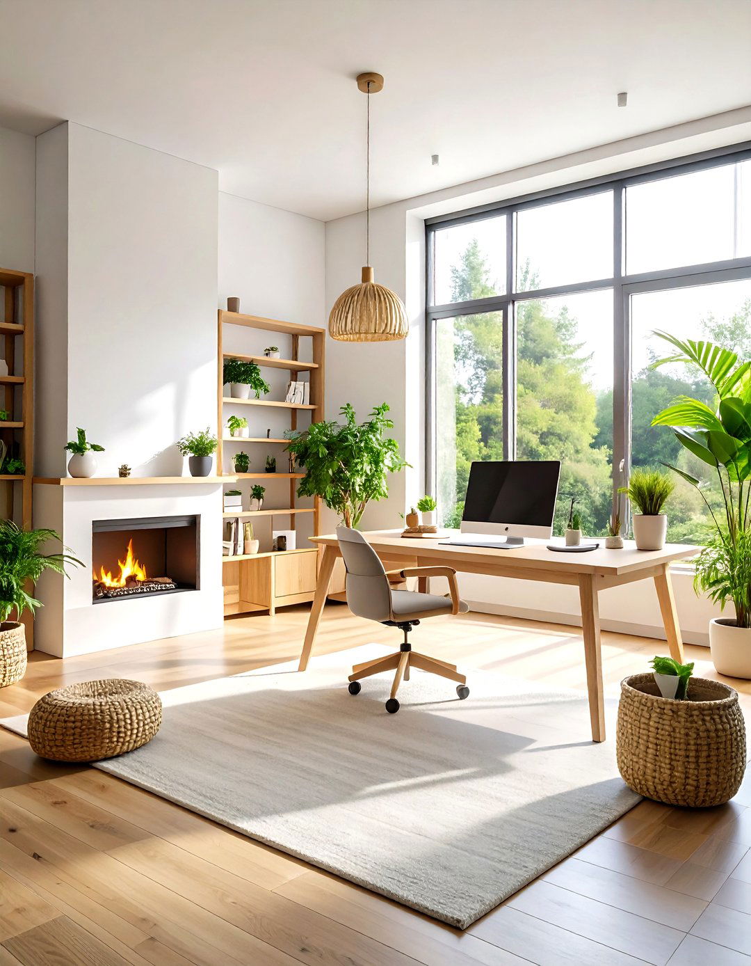 Scandinavian Minimalist Fireplace Office - 24 Home Office With Fireplace Ideas