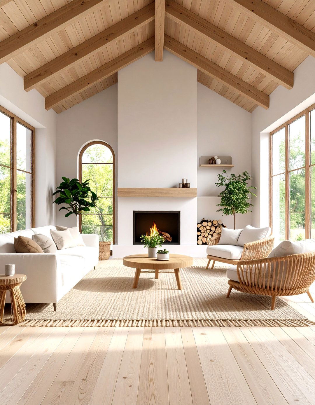 Scandinavian Minimalist Fireplace With Clean Ceiling Lines - 24 Rooms With Fireplaces With Vaulted Ceilings Features