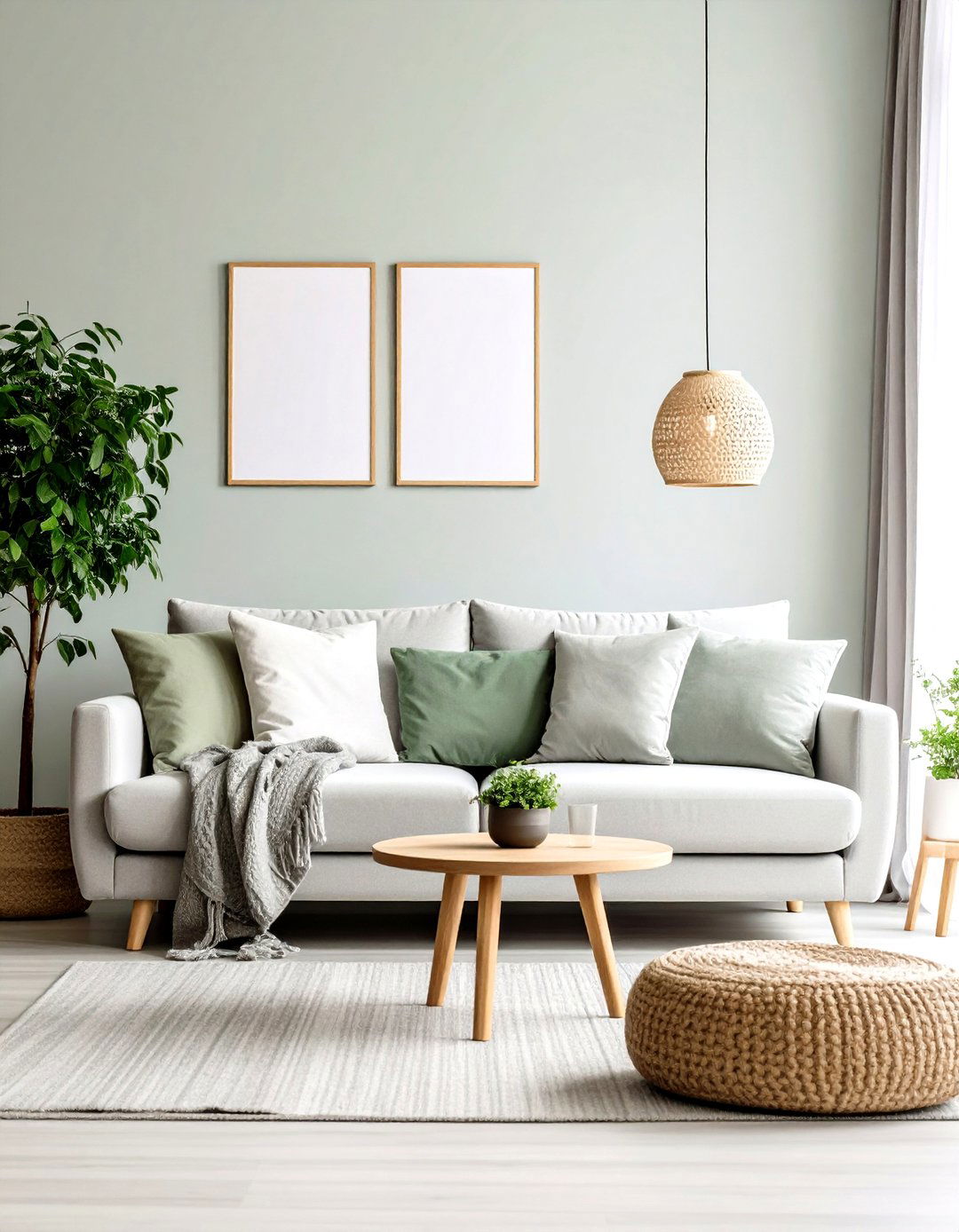 Scandinavian Minimalist Green and Grey Living Room - 24 Green and Grey Living Room Ideas
