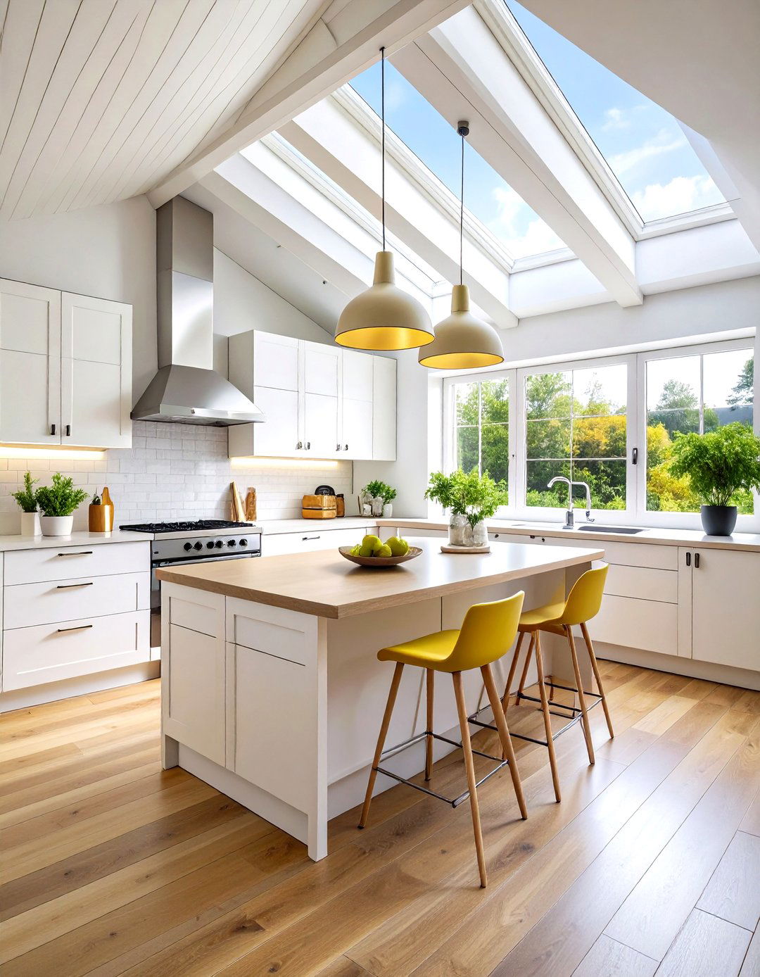 Scandinavian Minimalist Kitchen with Clean White Lines - 24 Sloped Ceiling Kitchen Ideas