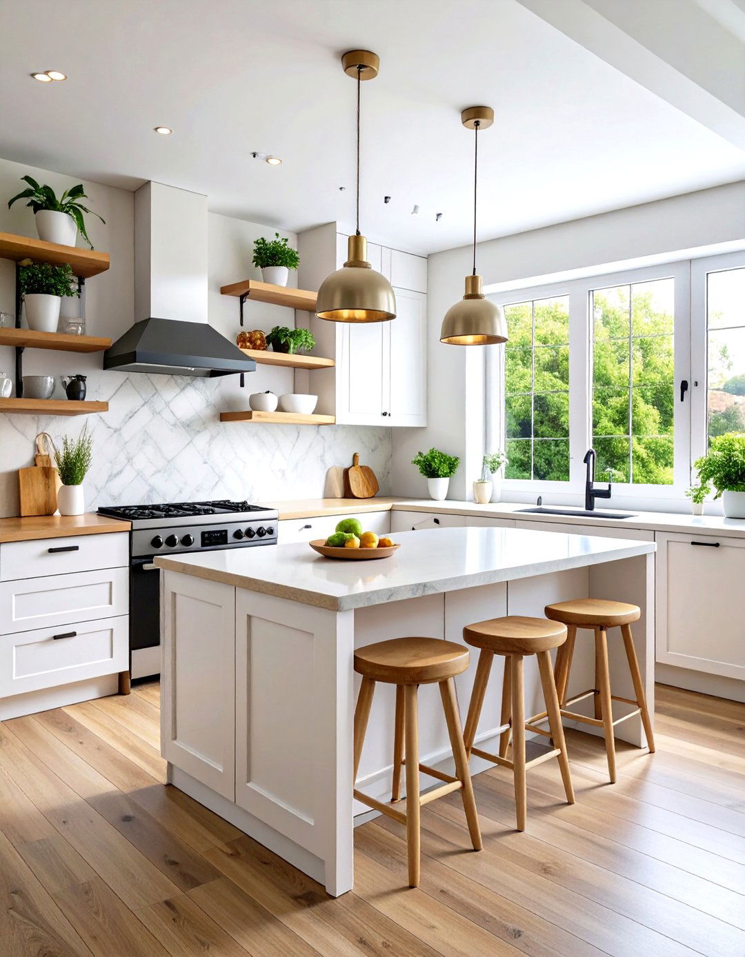 Scandinavian Natural Wood Elements - 24 White Kitchen with Black Appliances Ideas
