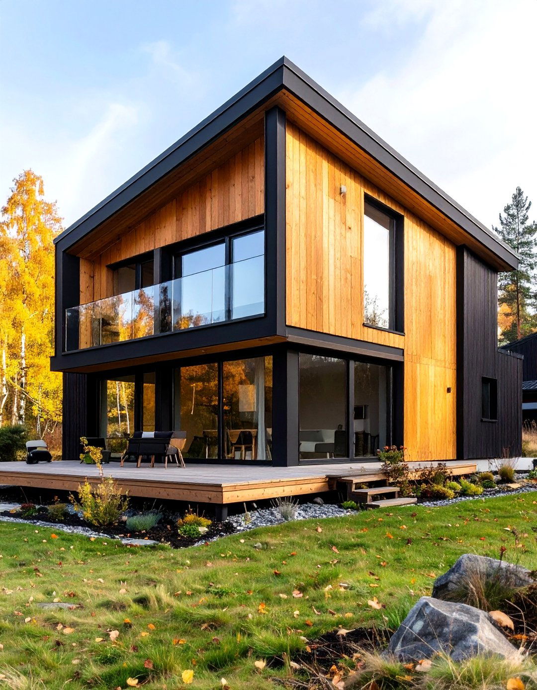 Scandinavian Natural Wood Integration - 24 Black House With Wood Accents