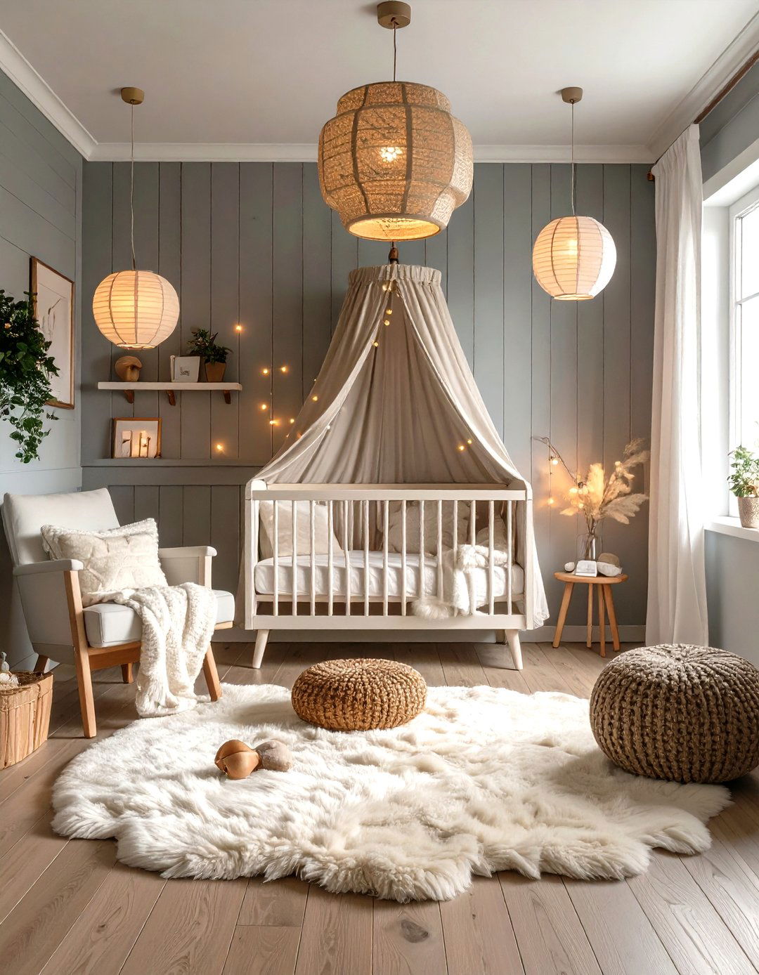 Scandinavian Nursery with Light Gray Shiplap Crib Wall - 24 shiplap accent wall ideas