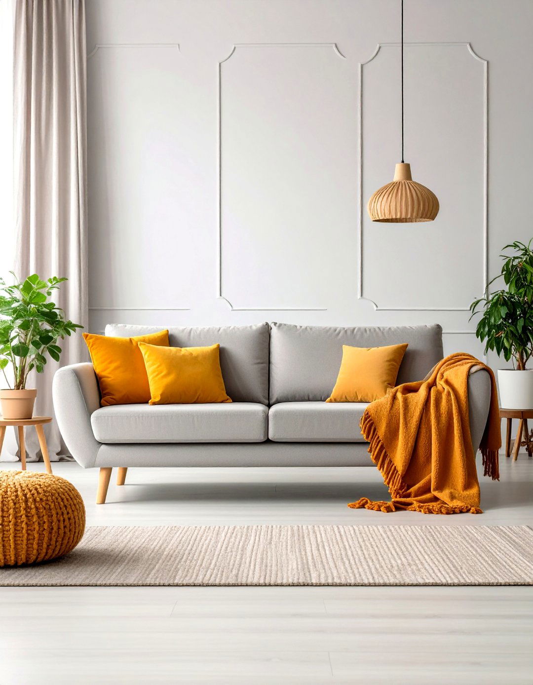 Scandinavian Orange Grey Minimalist Living Room - 24 Orange and Grey Living Room Ideas