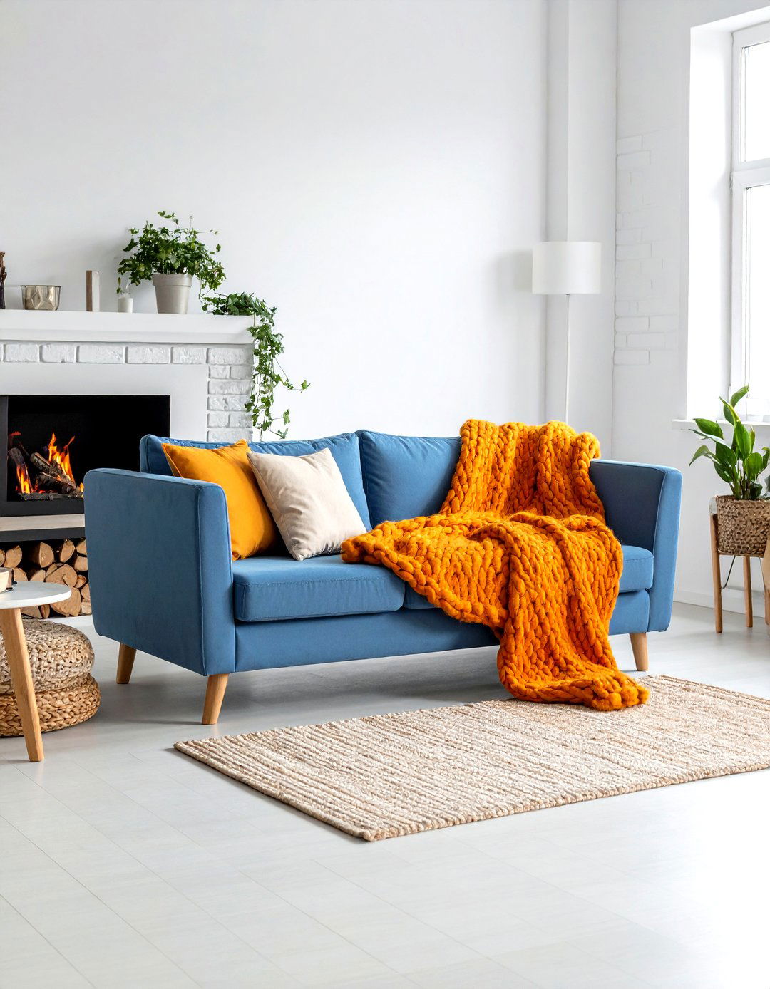 Scandinavian Orange and Blue Hygge Space - 24 orange and blue living room ideas