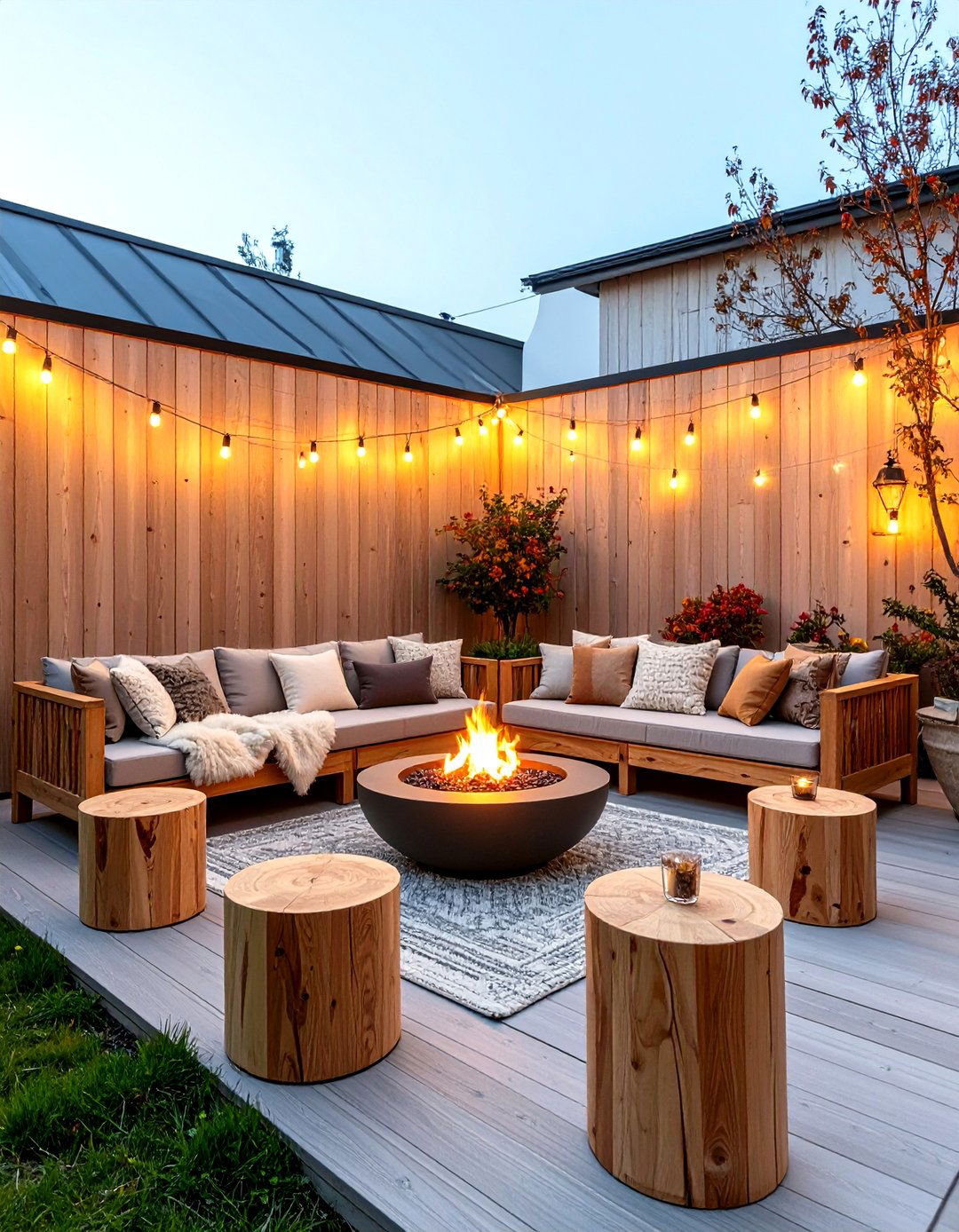 Scandinavian Outdoor Lounge with Light Wood Elements - 24 Outdoor Living Room Ideas