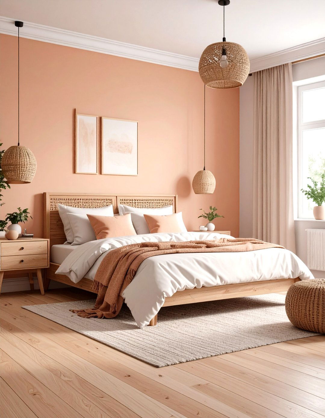 Scandinavian Peach and Natural Wood Bedroom - 24 Peach Bedroom Ideas