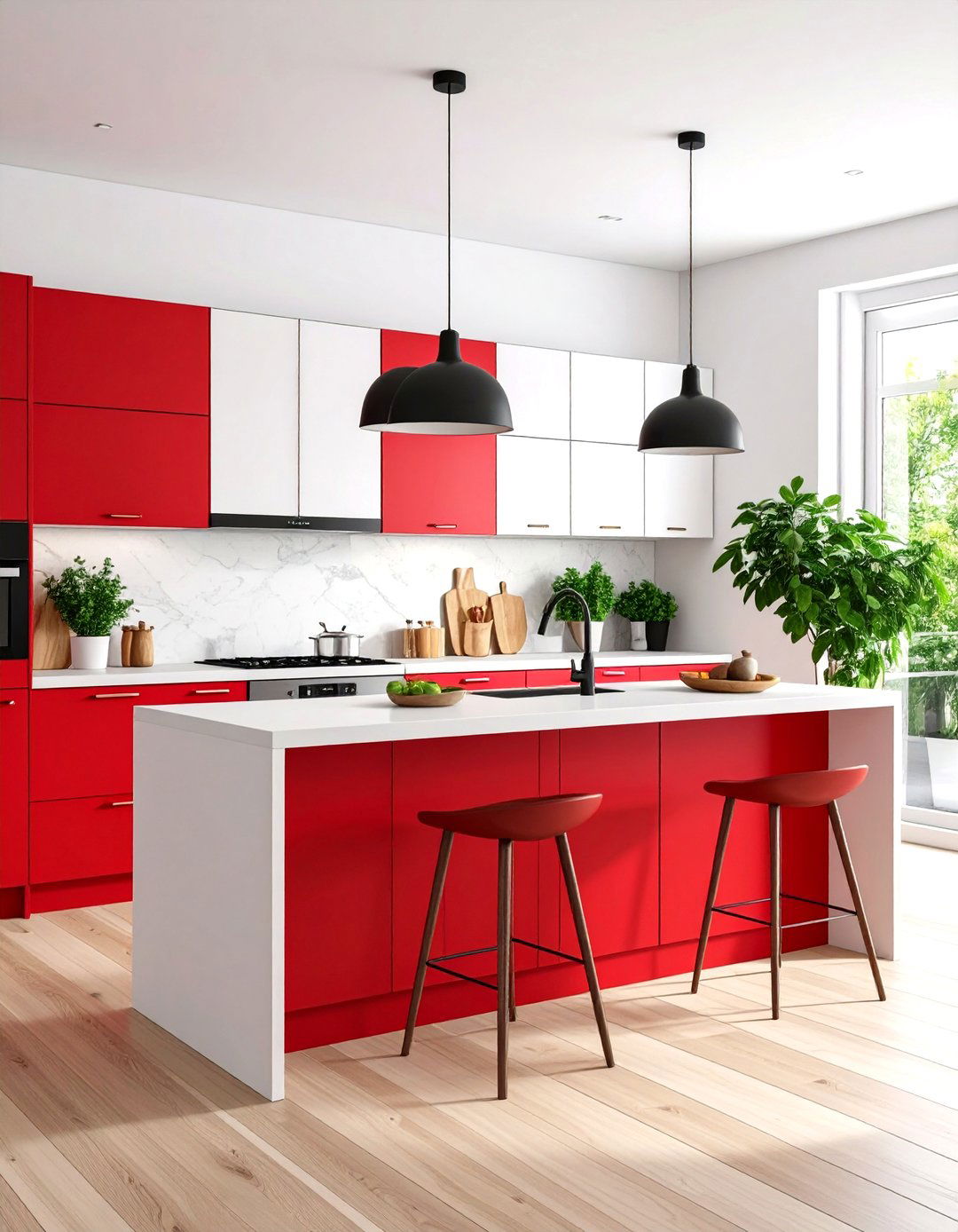 Scandinavian Red Accent Kitchen - 24 Red Kitchens
