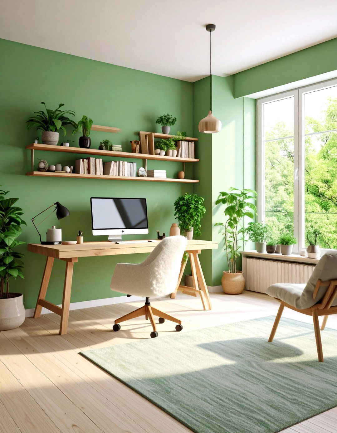 Scandinavian Sage Green Office - 24 Dark Green Home Office Ideas