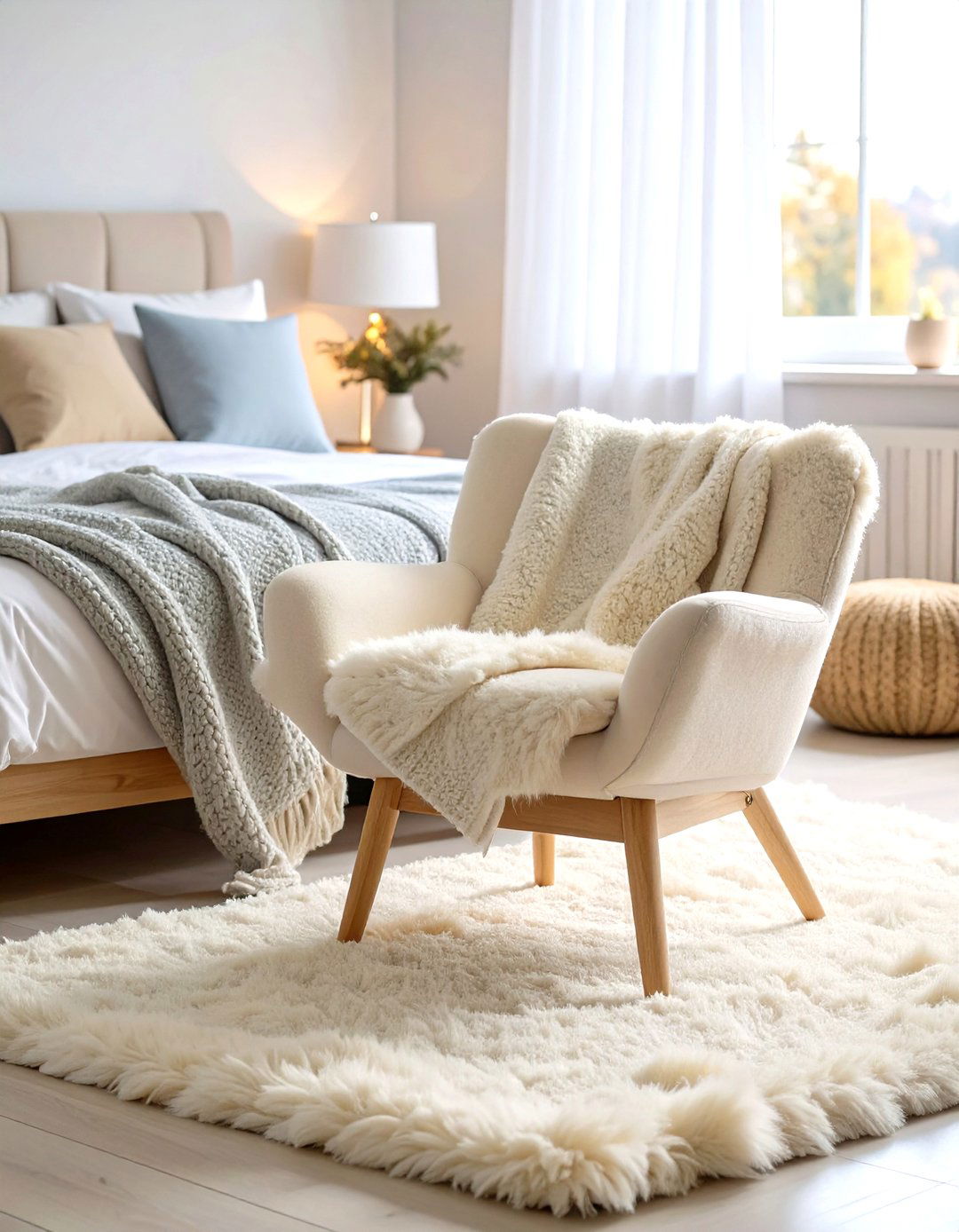 Scandinavian Sheepskin Lounge Chair - 24 Bedroom Chair Ideas