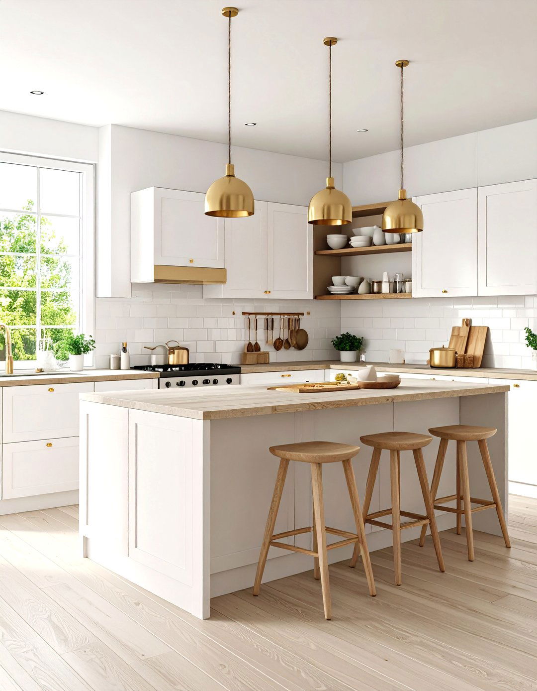 Scandinavian Style White Kitchen With Light Grey Island - 24 White Kitchen Cabinets With Grey Island Ideas