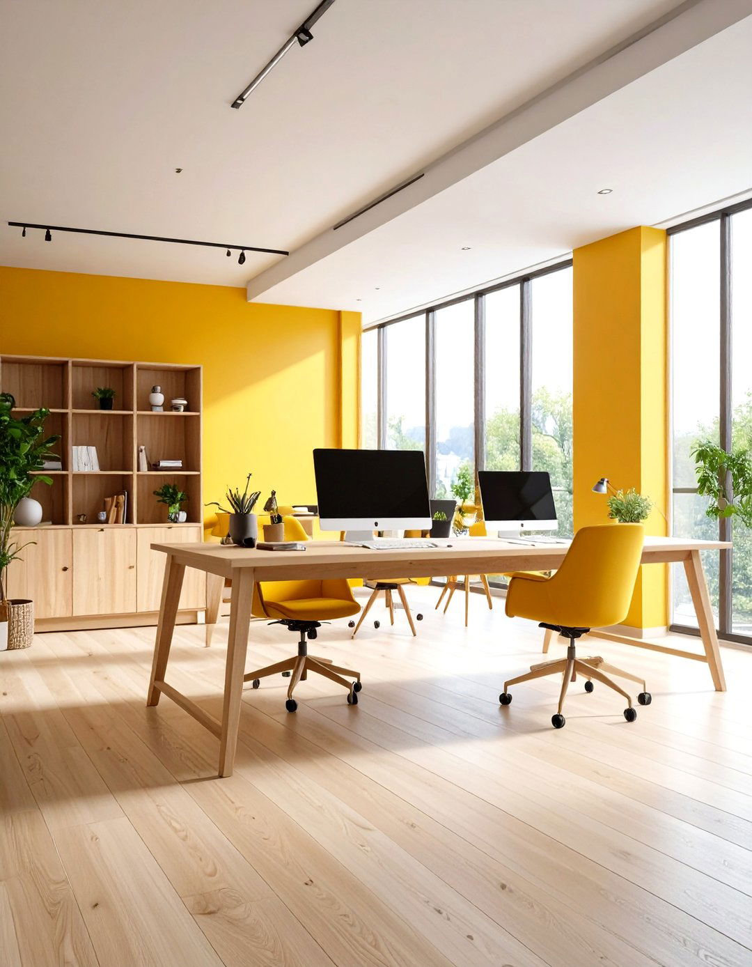 Scandinavian Style with Light Woods and White Accents - 24 Home Office Background Ideas