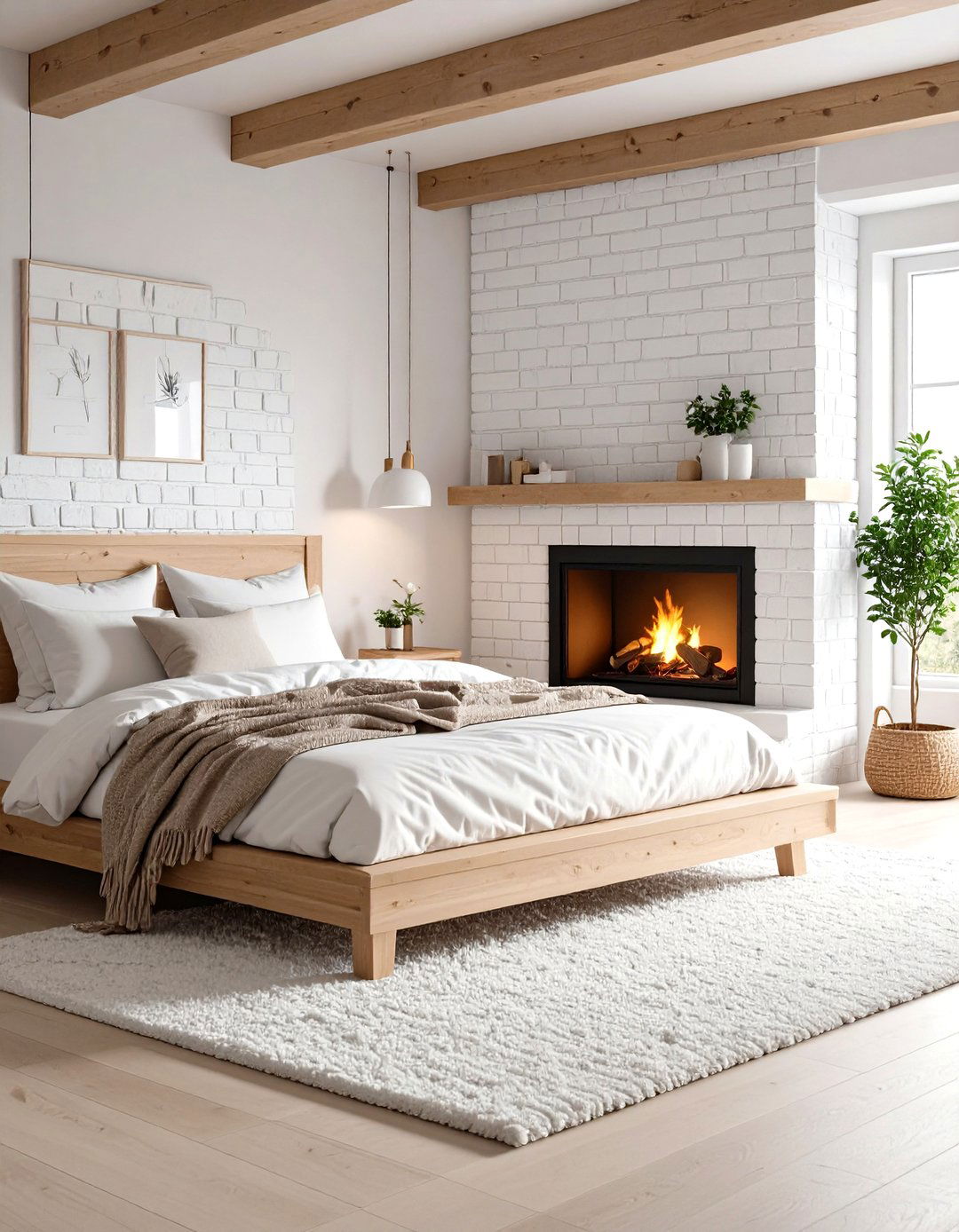 Scandinavian White Brick Fireplace Style - 24 Bedroom Fireplace Ideas