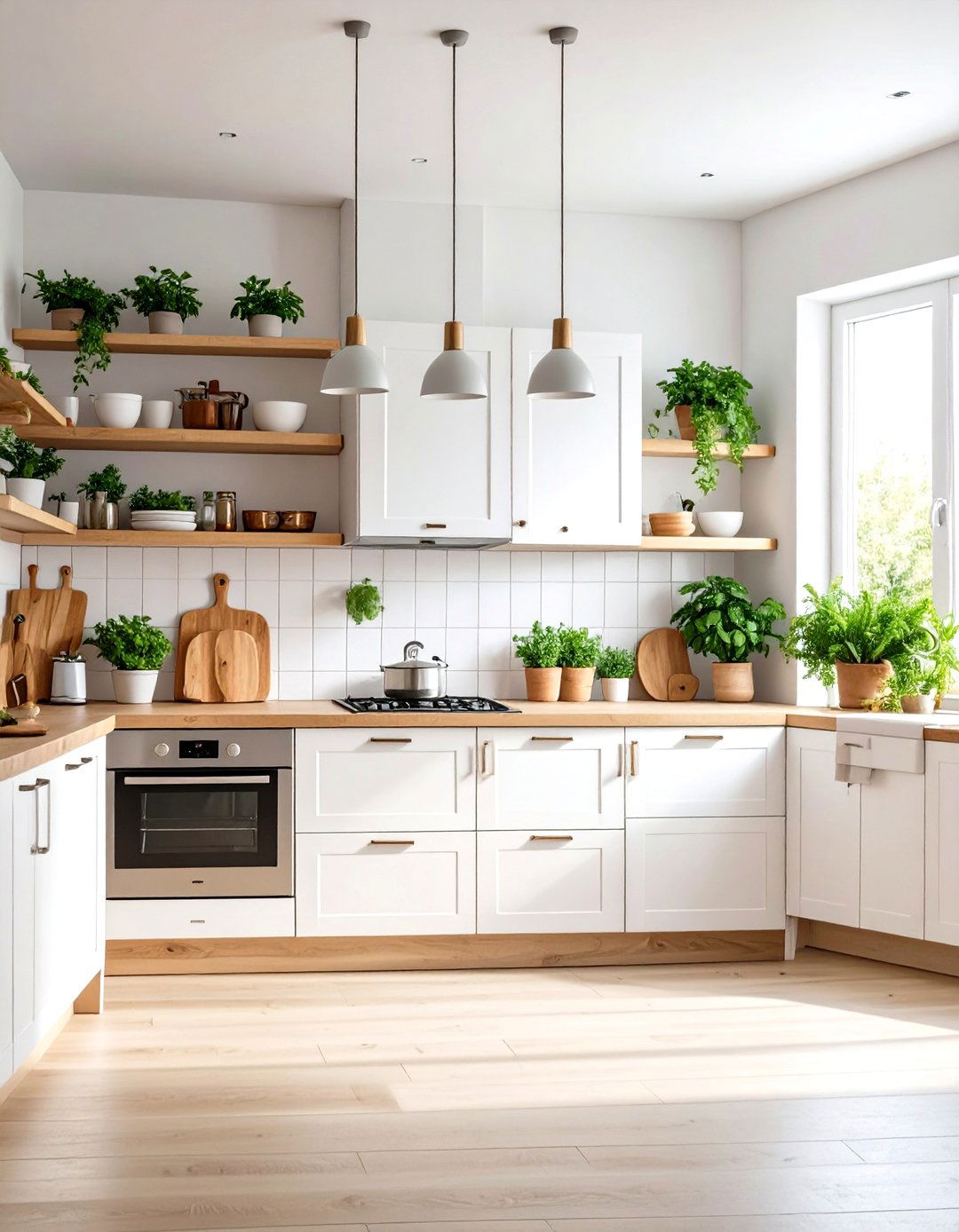 Scandinavian White Kitchen with Natural Wood Accents - 24 Small White Kitchen Ideas