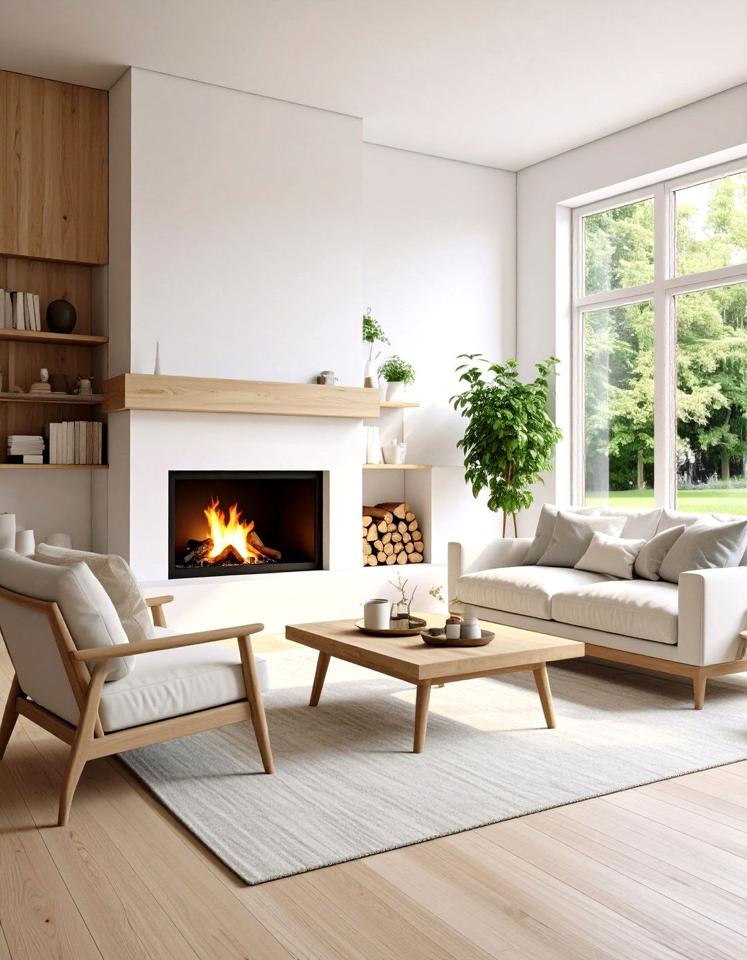 Scandinavian White Stone with Natural Wood