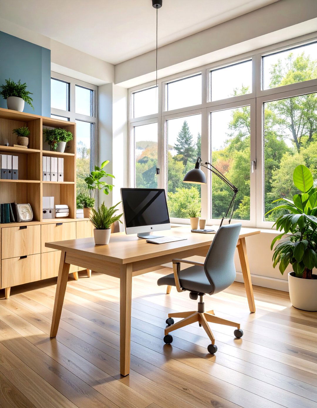 Scandinavian Window Desk with Light Woods - 24 Desk in Front of Window Ideas