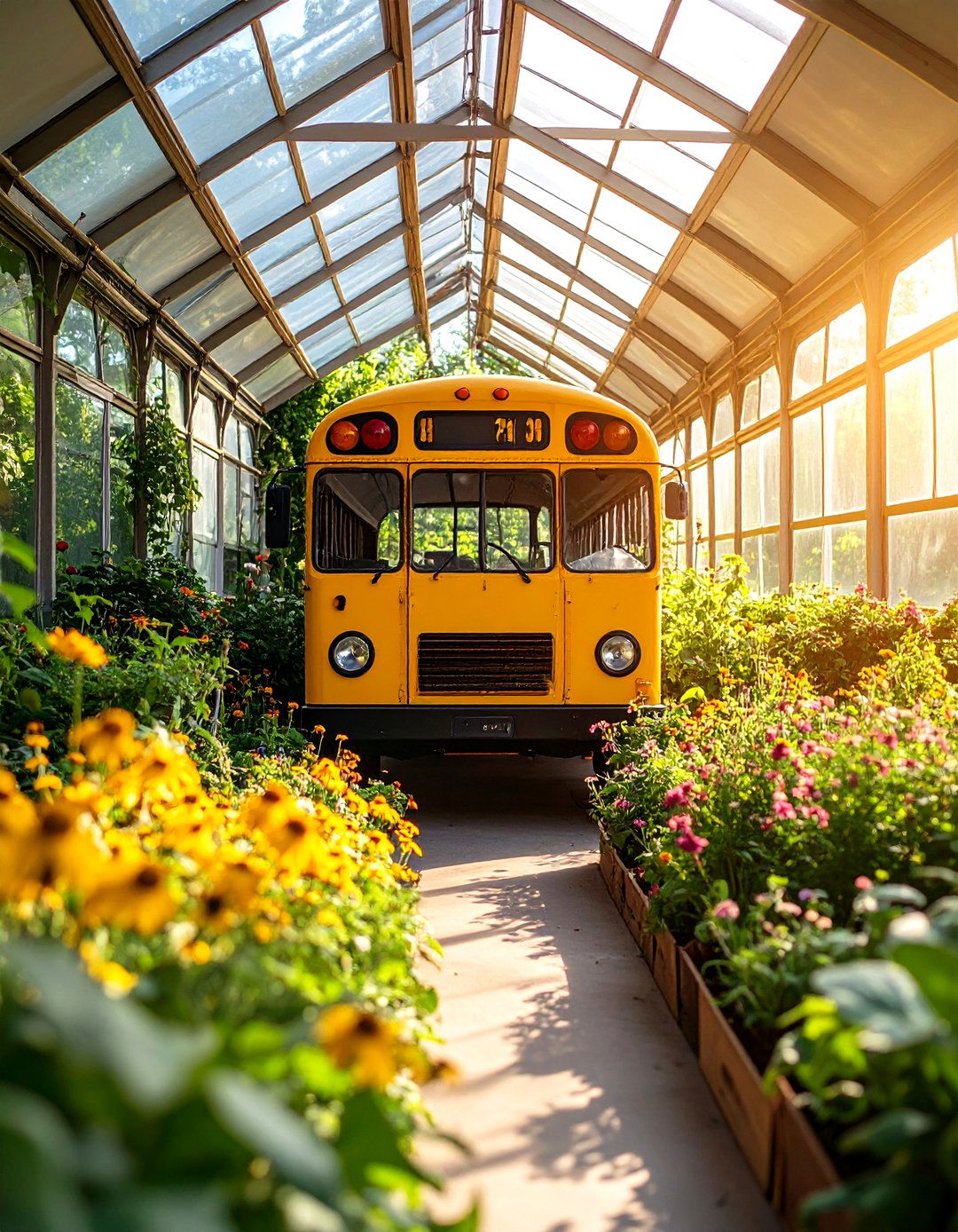 School Bus Greenhouse with Pollinator Garden Integration - 24 School Bus Greenhouse Ideas