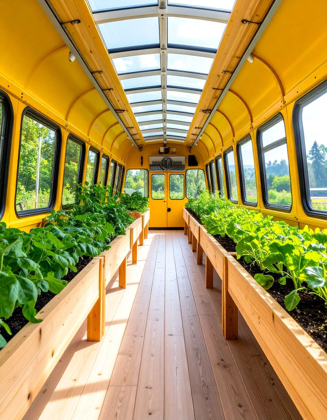 School Bus Greenhouse with Raised Bed Growing Systems - 24 School Bus Greenhouse Ideas