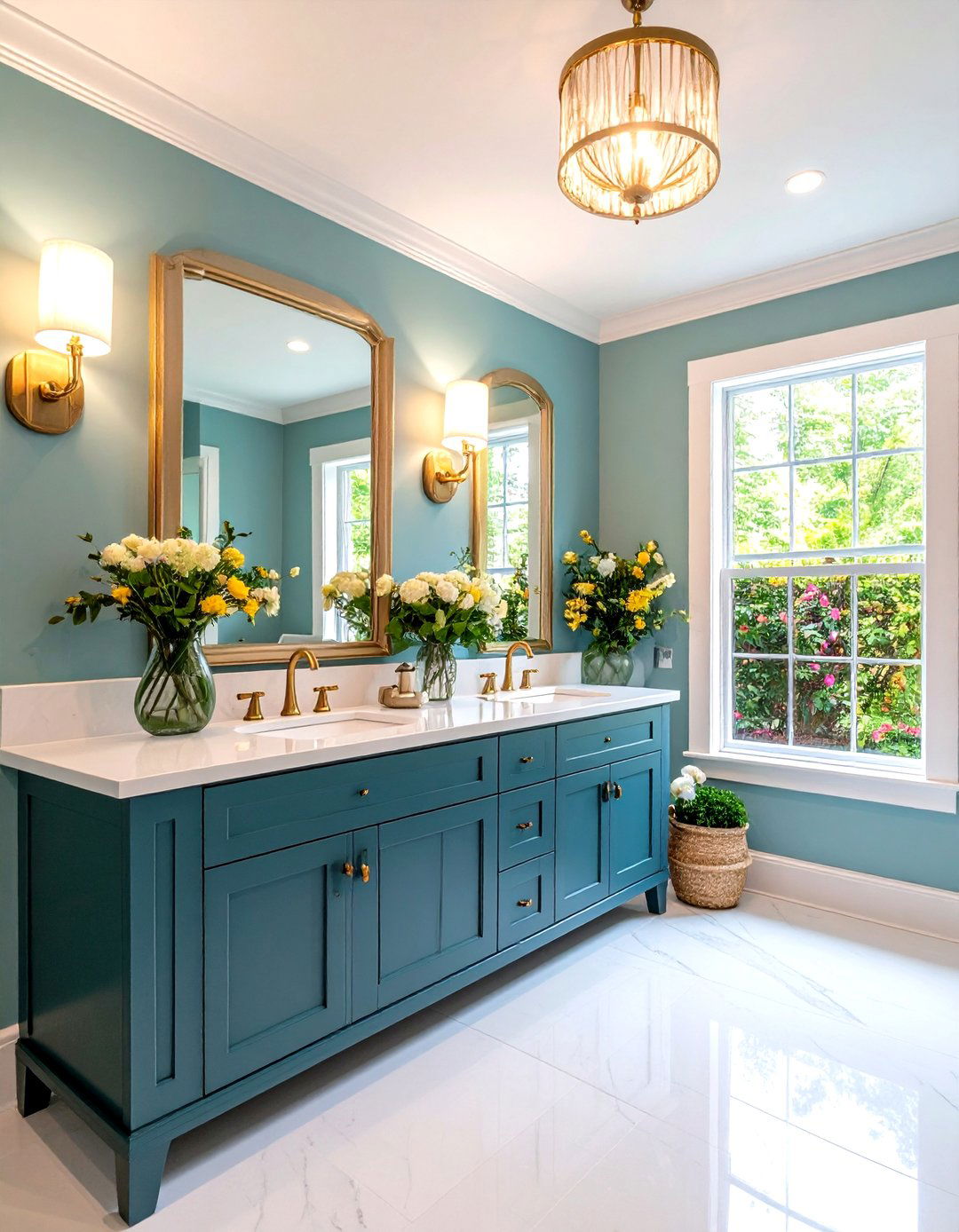 Sconce Flanked Mirror Powder Room - 24 Black and White Powder Room Ideas