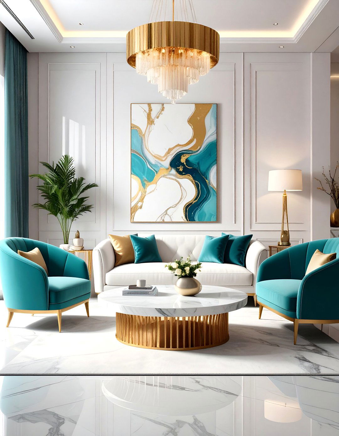 Sculptural Marble Artistic Features - 24 Marble Floor Living Room Ideas