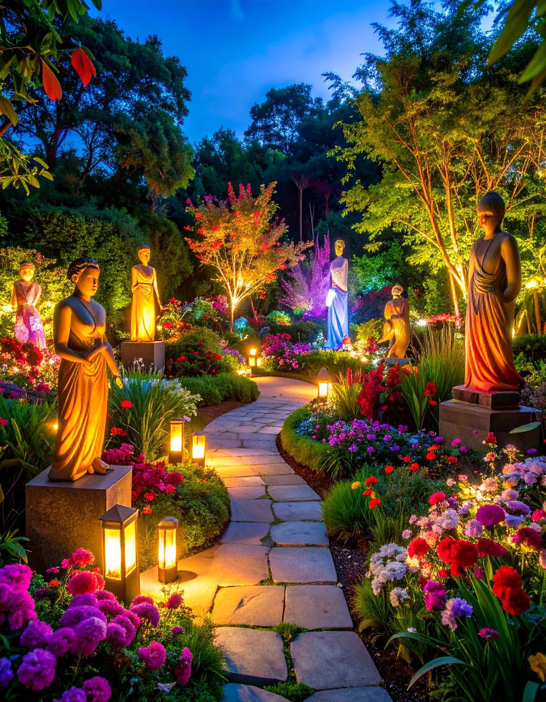 Sculpture Garden Dramatic Lighting - 24 Backyard Lighting Ideas