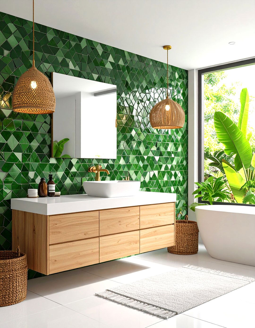 Sea Glass Green Mosaic Accent Wall - 24 Small Green Bathroom Ideas