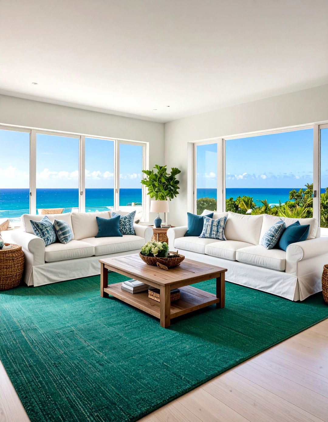 Sea Green Carpet Living Room with Coastal Decor - 24 Green Carpet Living Room Ideas