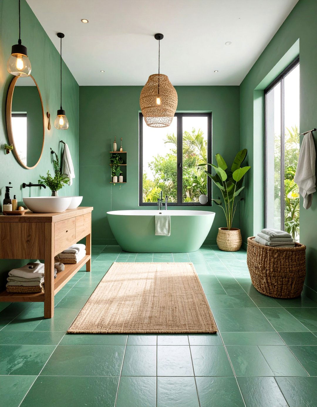 Sea Green Ceramic Bathroom Floor Tiles - 24 Green Bathroom Tile Ideas