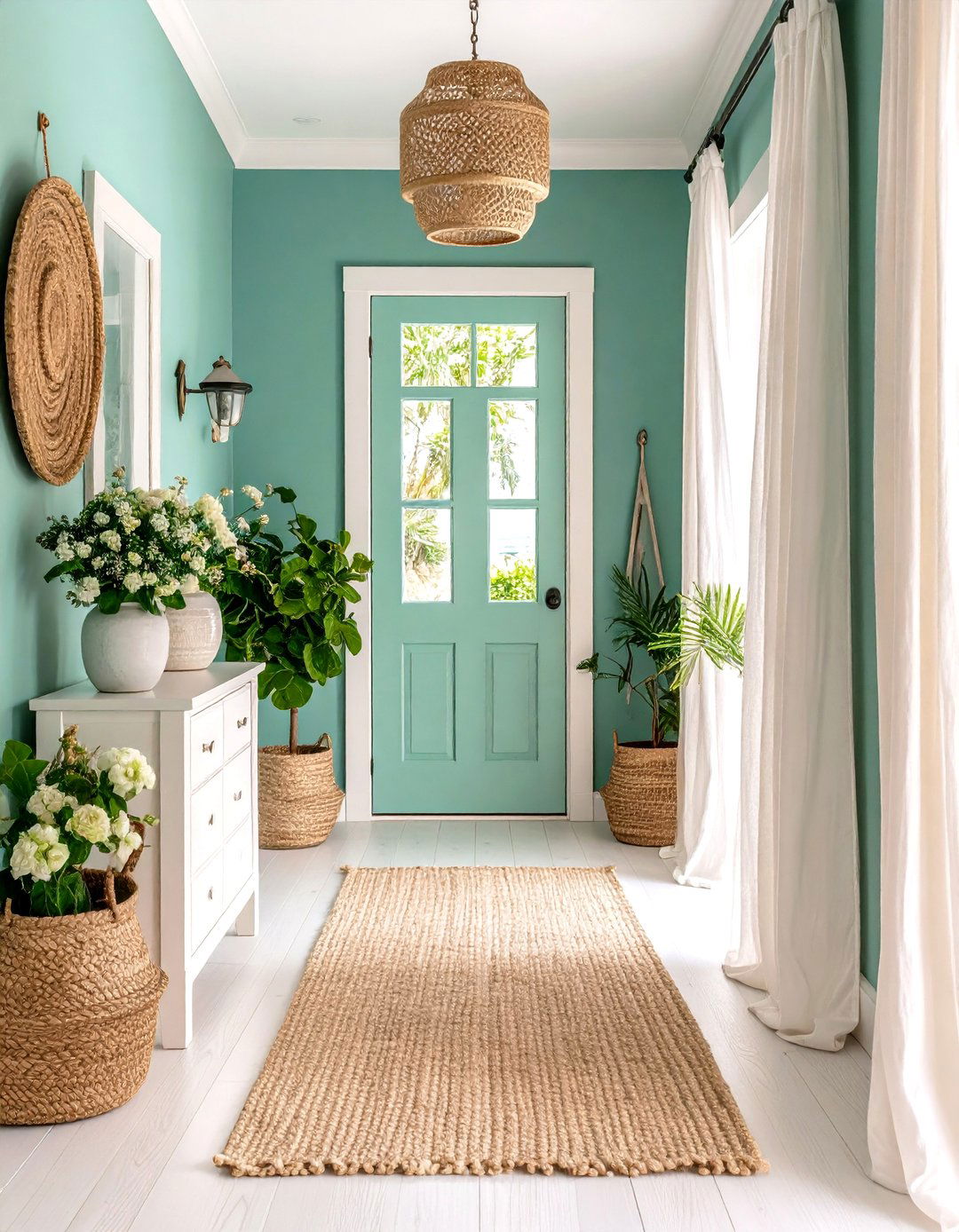 Sea Green Coastal Hallway - 24 Green Hallway Ideas
