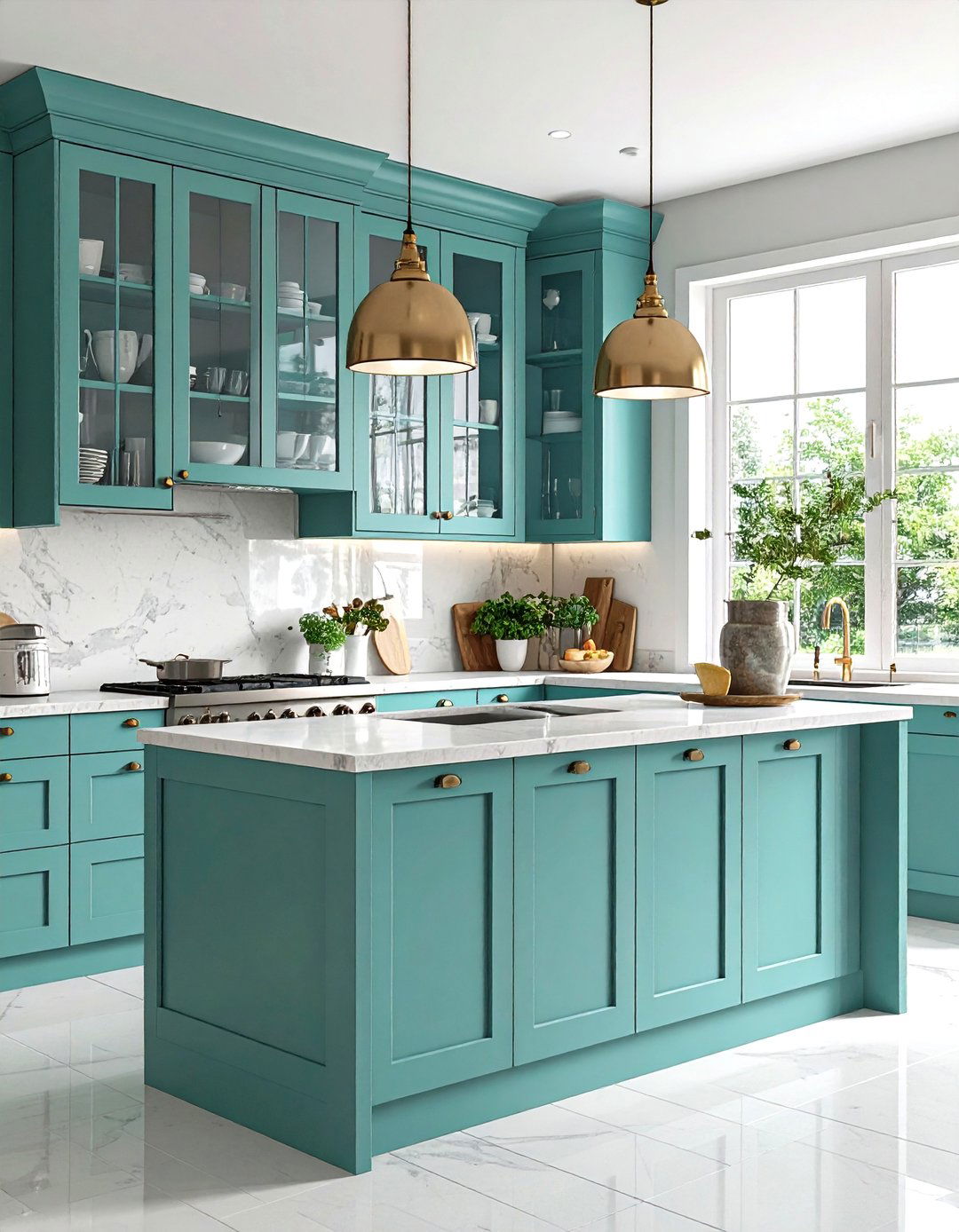 Seafoam Green Glass Cabinet Fronts - 24 Seafoam Green Kitchen Ideas