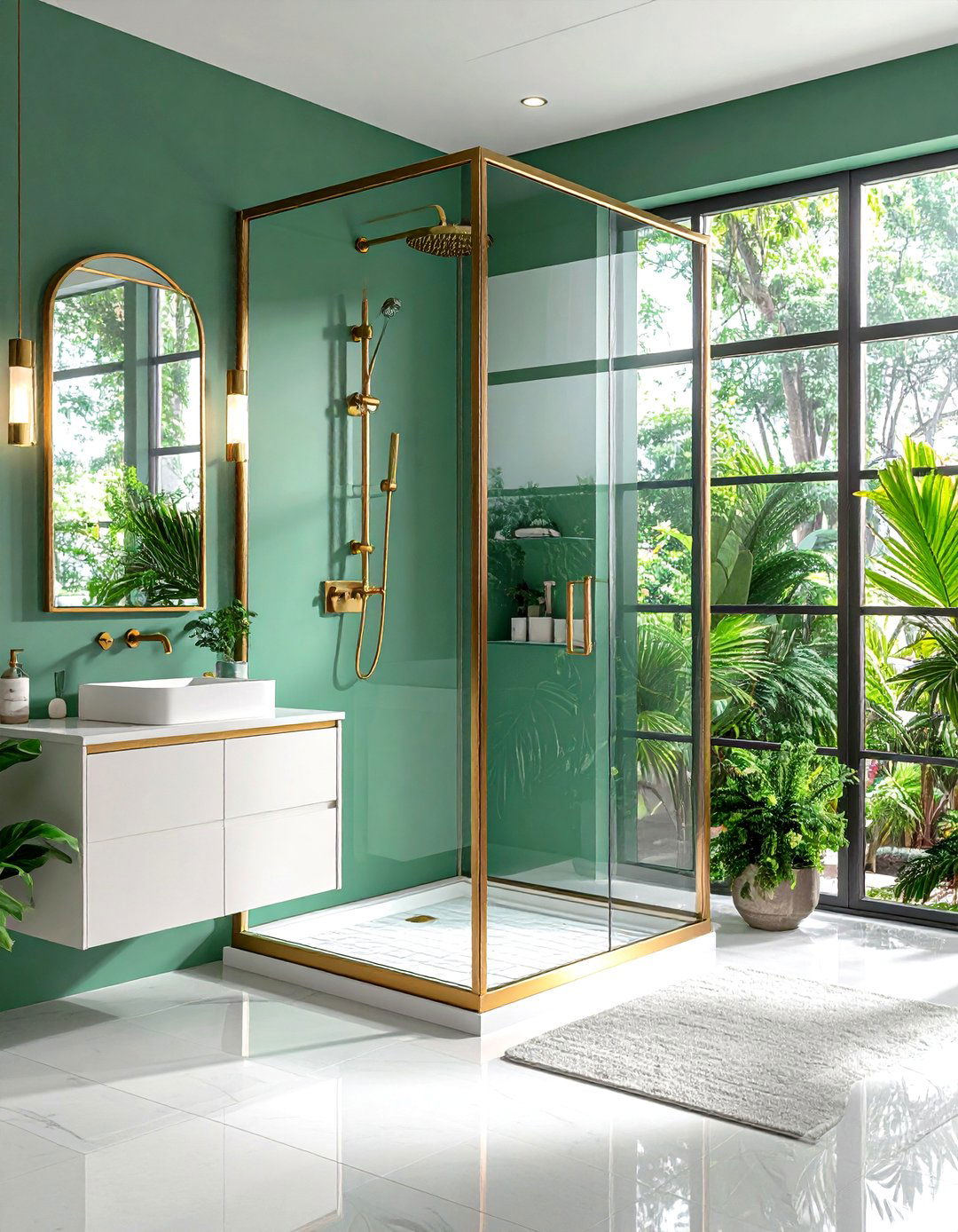 Seafoam Green Glass Partition - 24 Small Green Bathroom Ideas