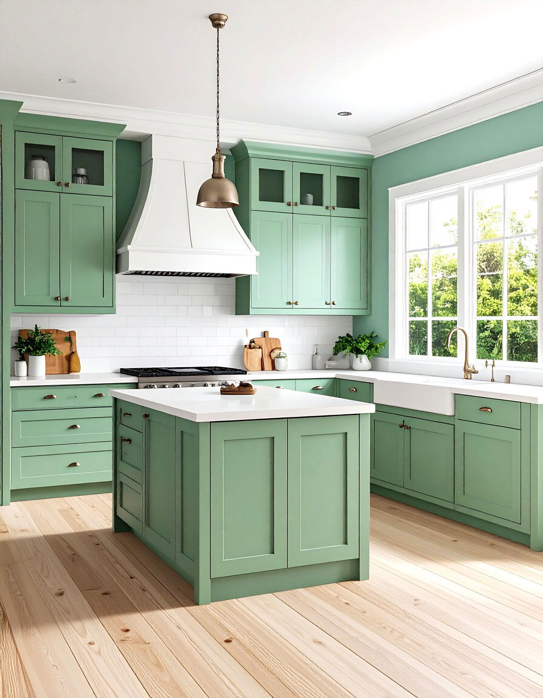 Seafoam Green Kitchen with White Trim - 24 Colorful Kitchen Ideas