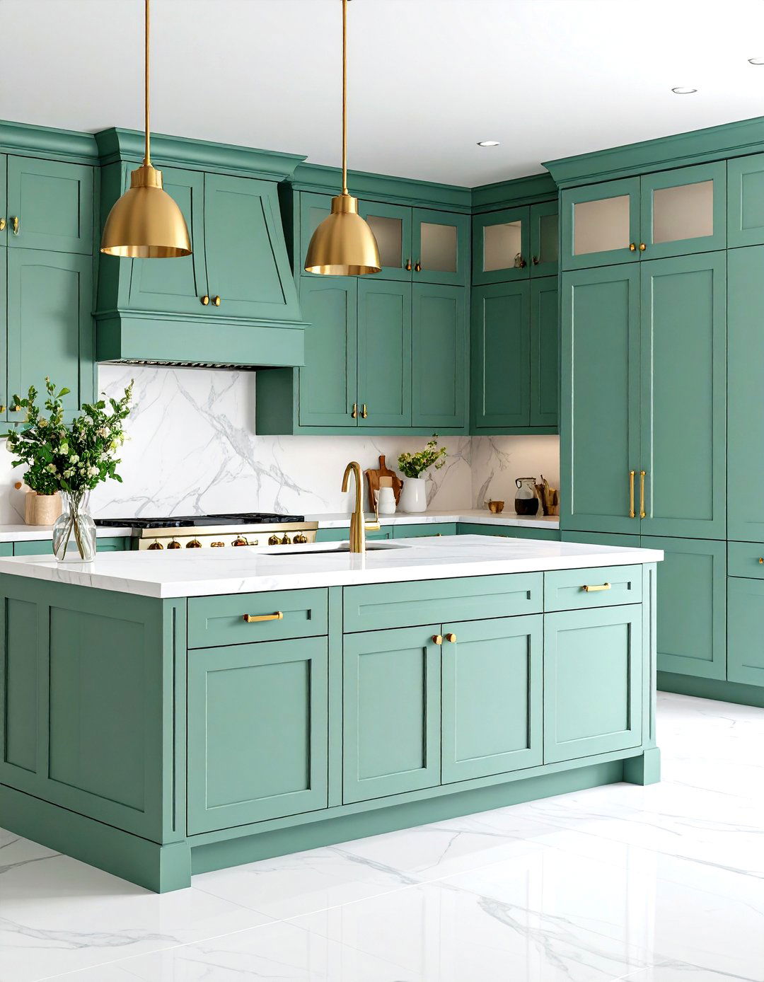 Seafoam Green Shaker Cabinets with White Countertops - 24 Seafoam Green Kitchen Ideas