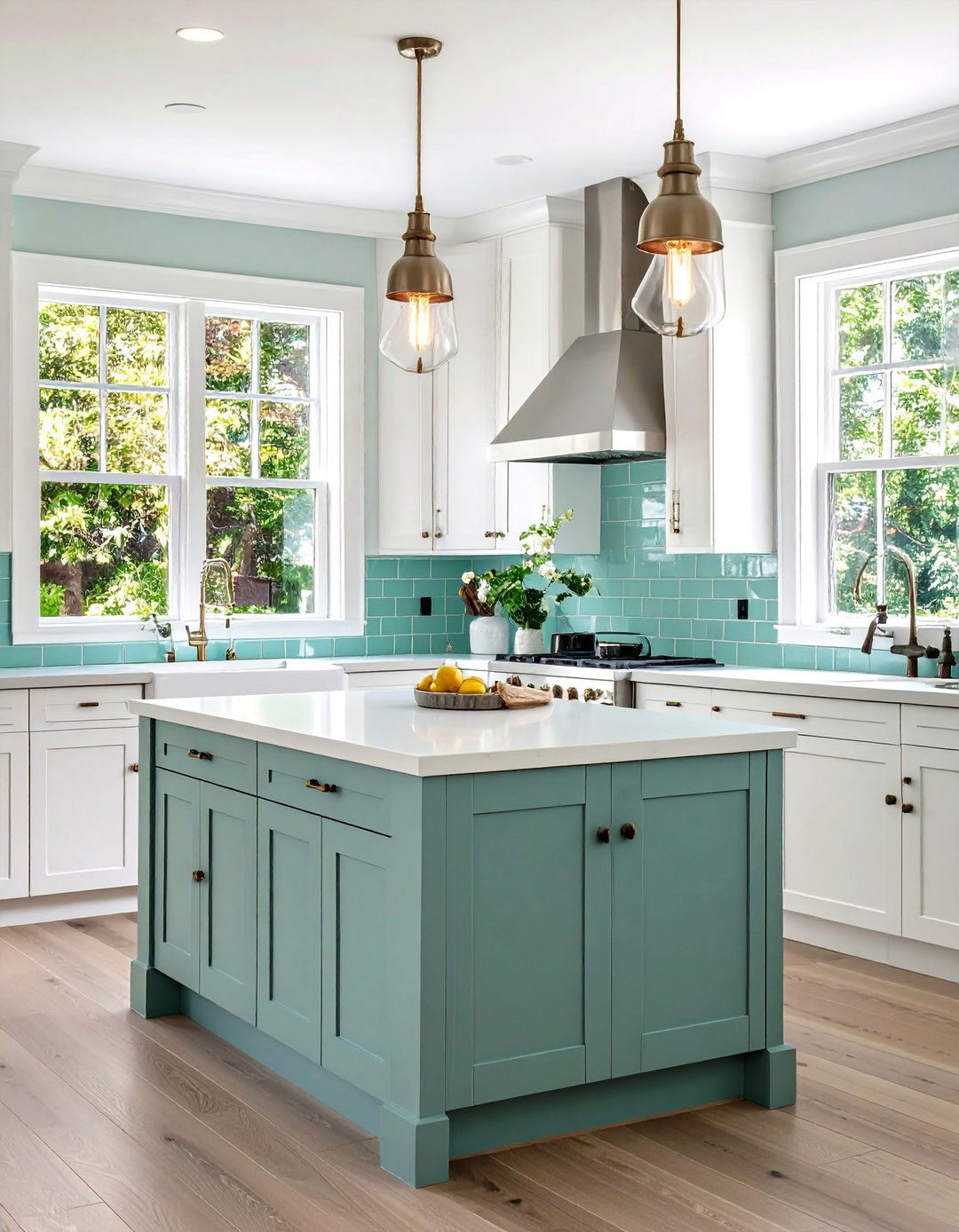 Seafoam Green Subway Tile Backsplash Feature - 24 Seafoam Green Kitchen Ideas