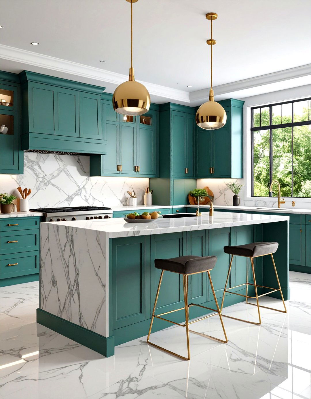 Seafoam Green and Marble Luxury Kitchen - 24 Seafoam Green Kitchen Ideas