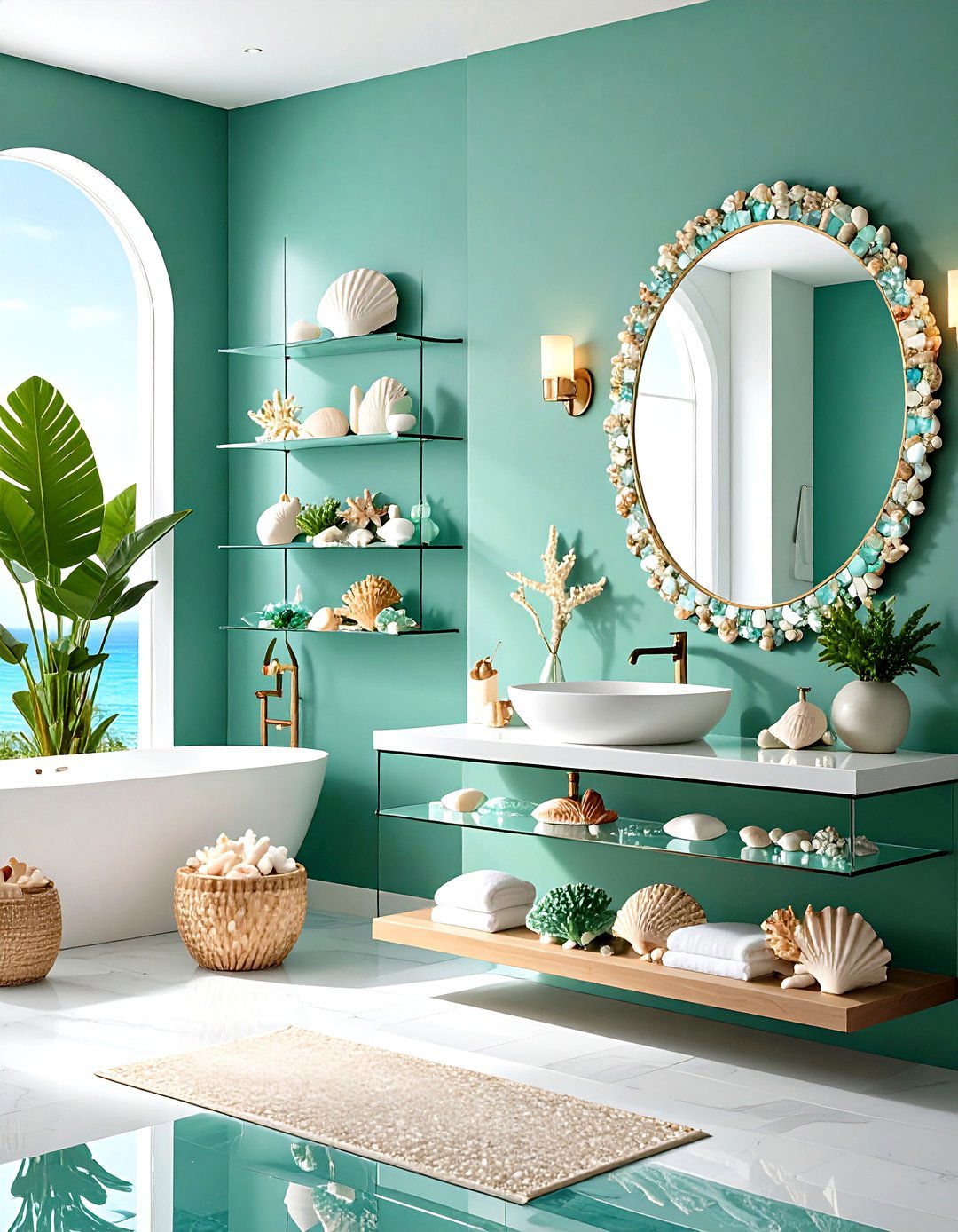 Seashell and Coral Display Bathroom - 24 Nautical Bathroom Ideas