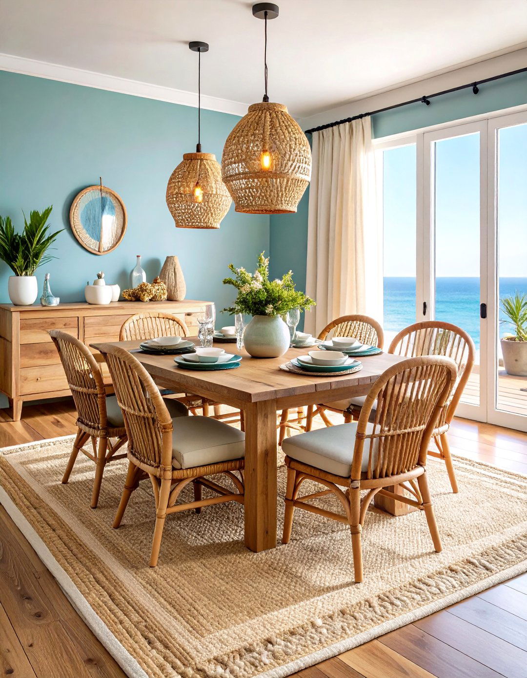 Seaside Dining Room with Natural Textures - 24 Beach House Decor Ideas