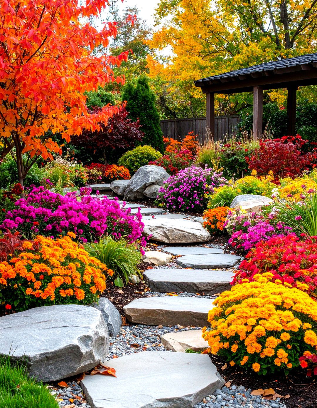 Seasonal Color Stone Display - 24 Stone Garden Ideas